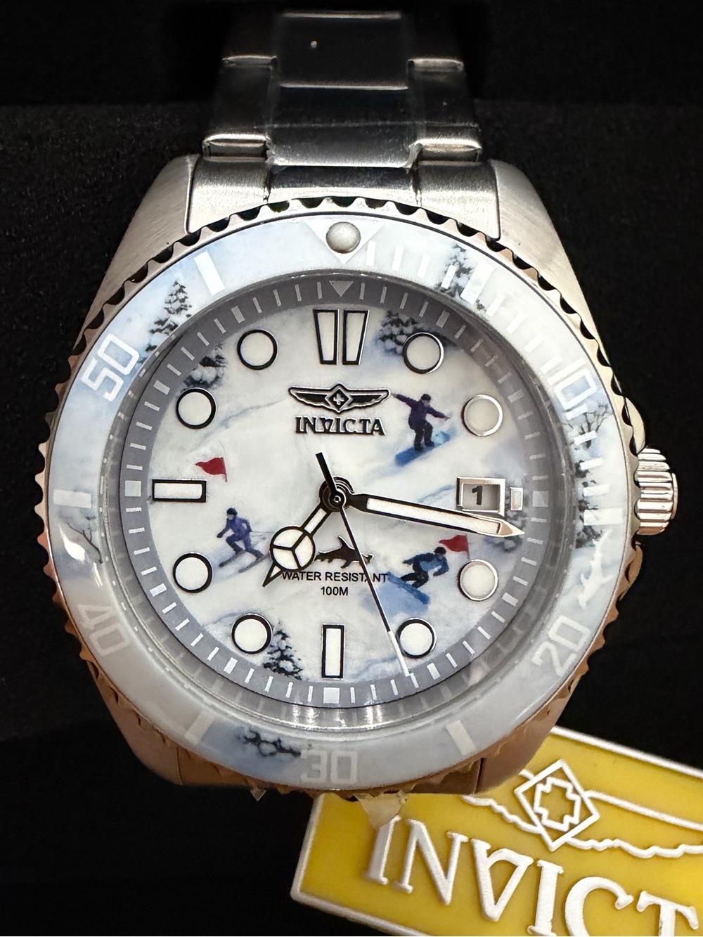 Invicta ProDiver Silver Watch with White Ski-Themed Dial